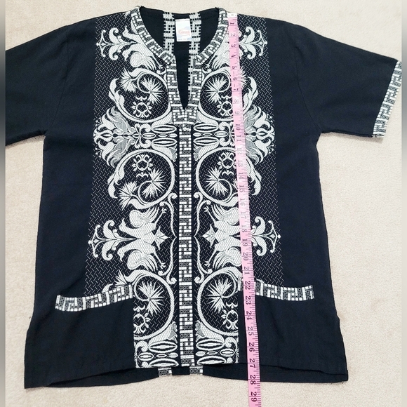 Giras Black White Embroidered Tunic Top Greek Style 50/50 Cotton Viscose Size L - Picture 7 of 10